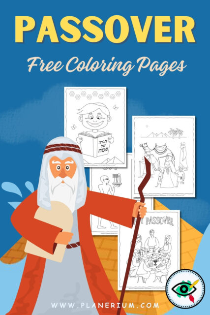 Passover-themed coloring pages for children.