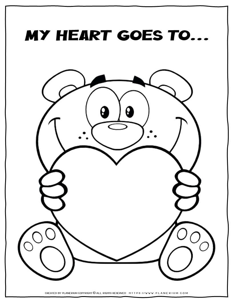Valentine's Day Coloring Page - Bear With Heart | Planerium