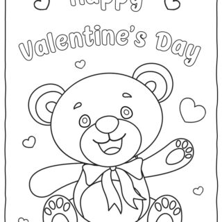 Valentine's Day Coloring Page - Happy Teddy Bear | Planerium