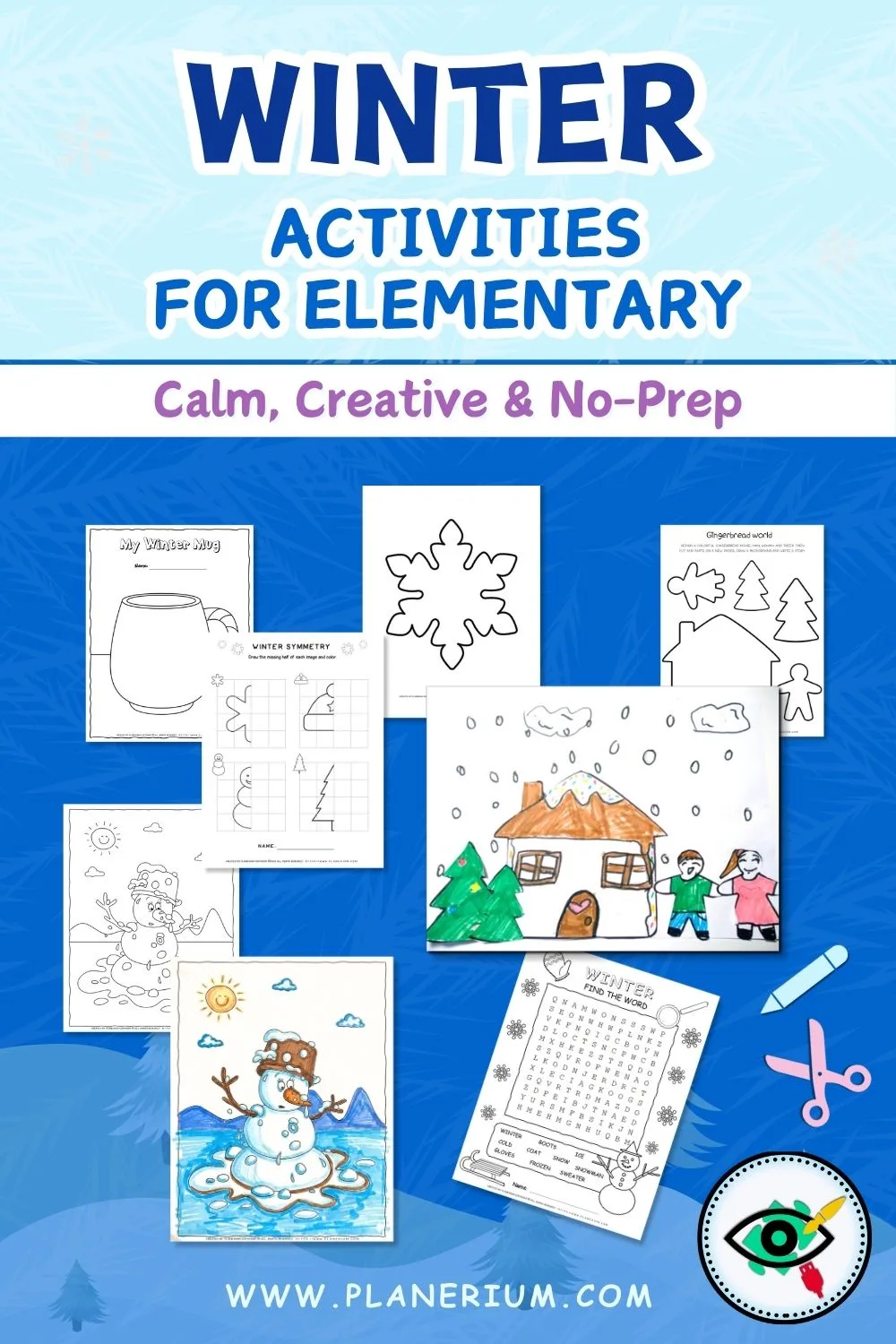 Winter activities for elementary classroom featuring calm no prep printables, including winter coloring pages, creative worksheets, indoor recess activities, and quiet learning centers for stormy winter days.