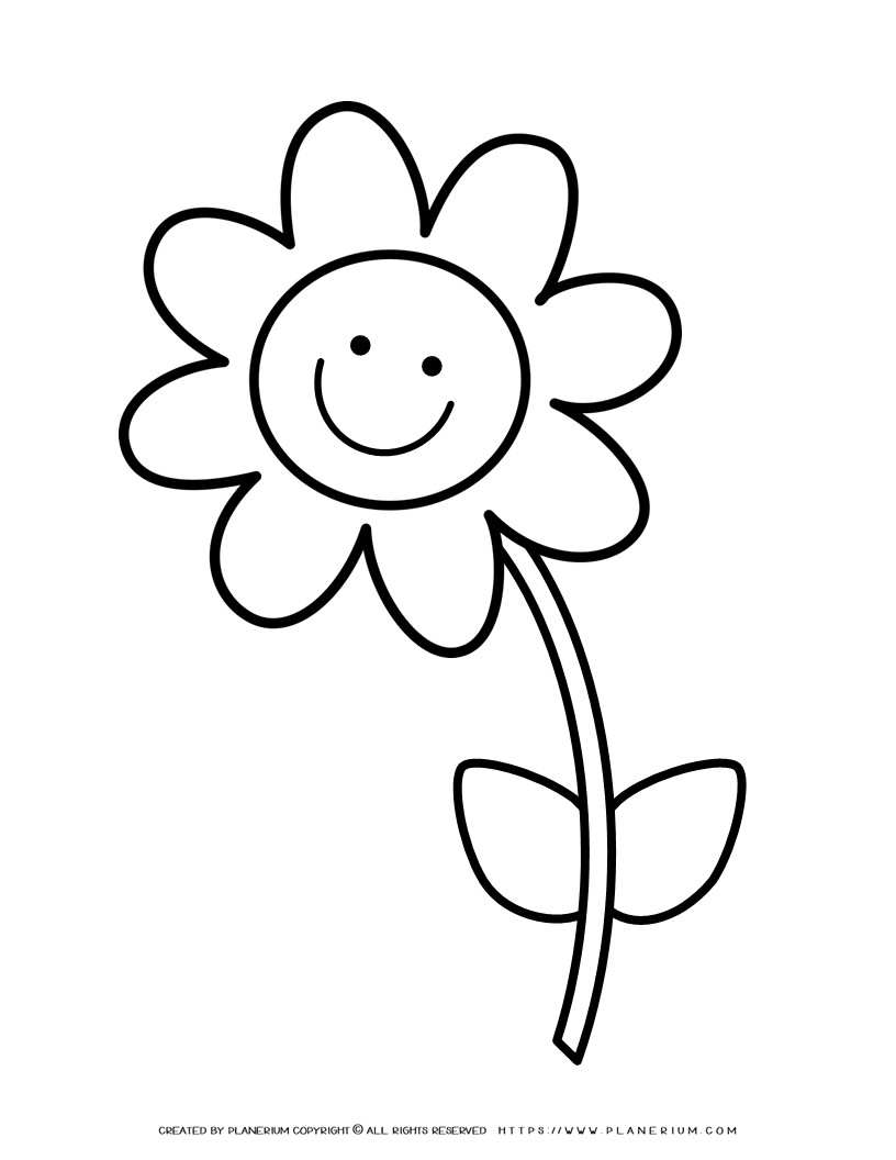 Printable Happy Flower coloring page for children