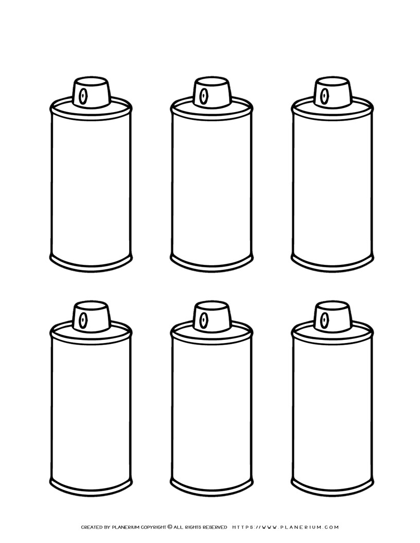 Six Spray Can Outlines - Creative Art Supply Printables for Kids