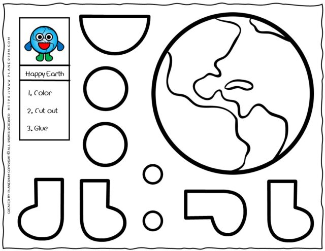Printable Happy Earth cut and glue worksheet for kids