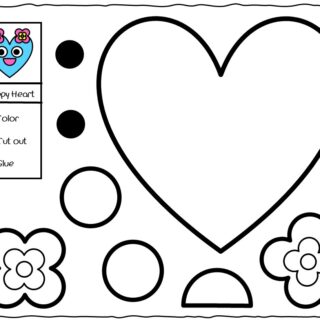 Printable Happy Heart cut and glue worksheet for children