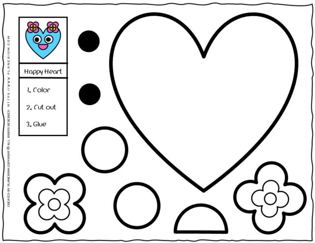 Printable Happy Heart cut and glue worksheet for children