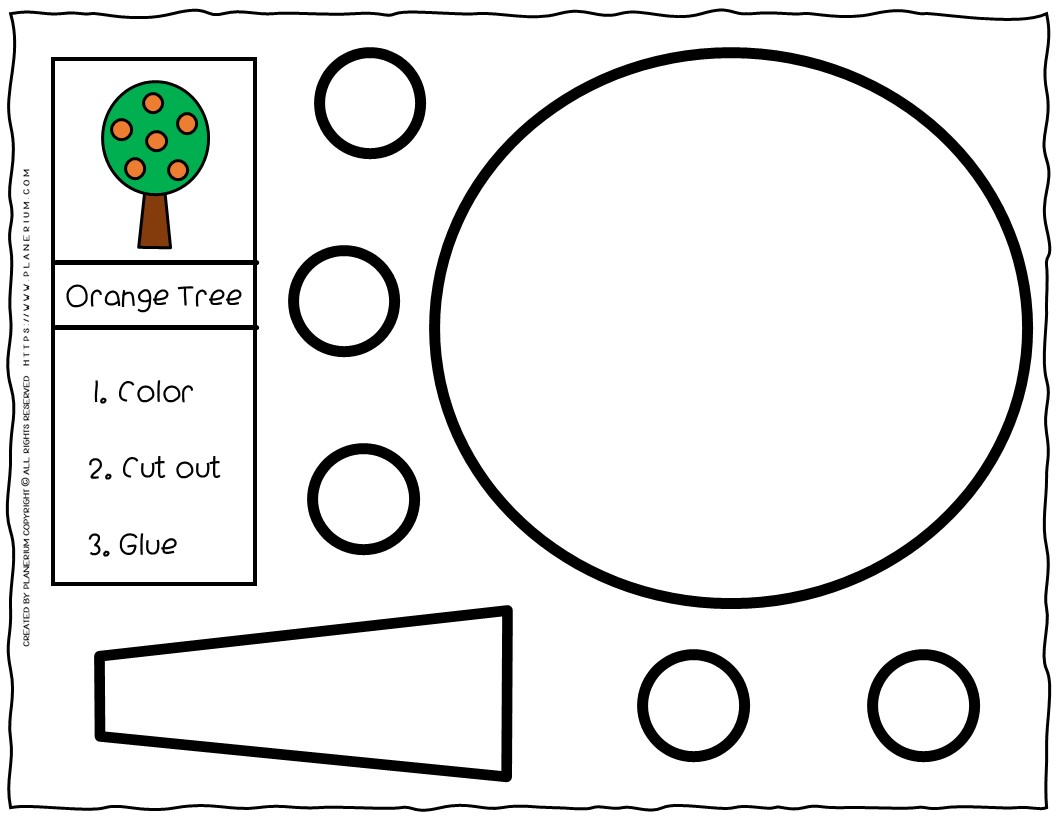 Printable orange tree cut and glue worksheet for children