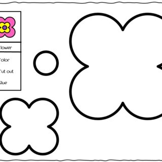 Printable four-petal flower cut and paste worksheet for kids