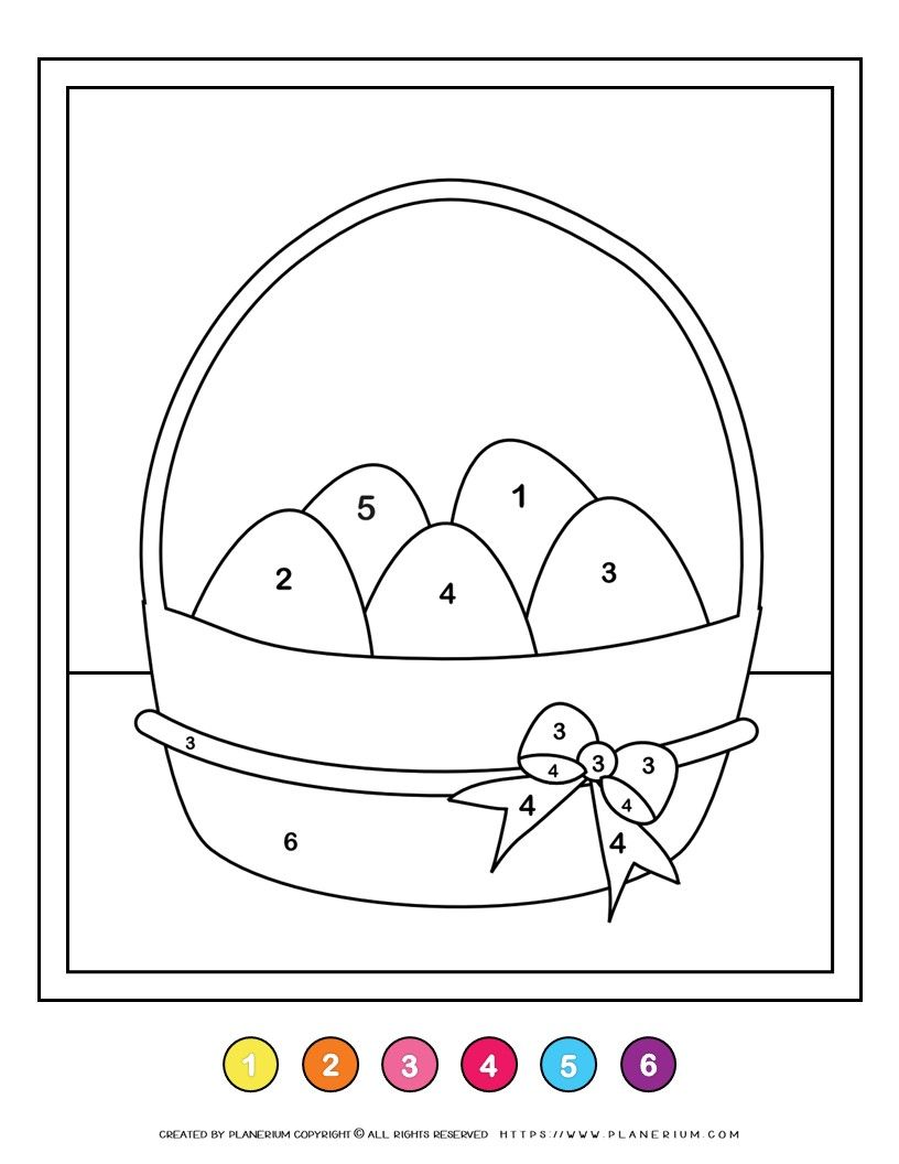 Color by number image of an Easter basket