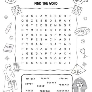 Printable Passover word search for kids from Planerium