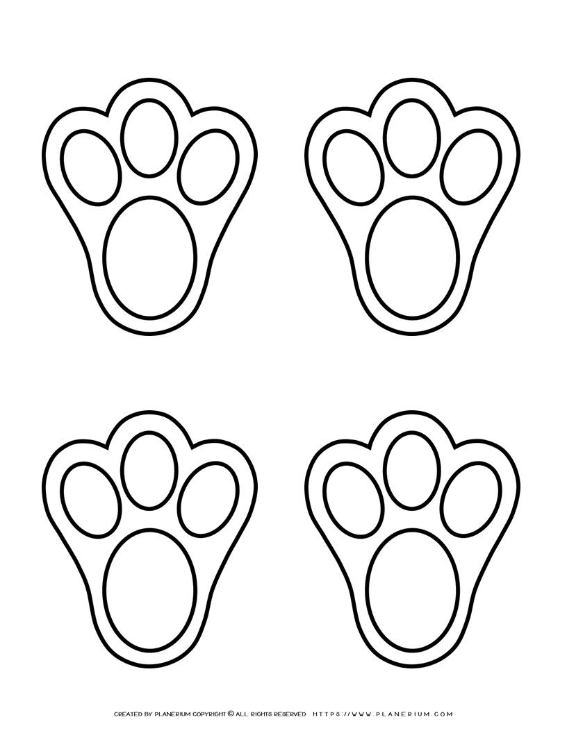 Bunny Footprint Template with Four Outlines for Kids' Craft Activities