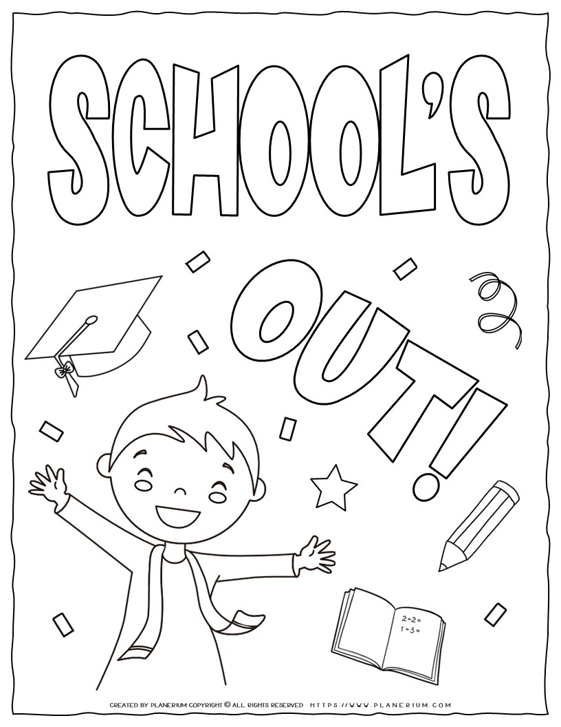 End of School Year Coloring Page for Kids - School's Out
