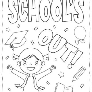 End of School Year Coloring Page - School's Out with a Happy Graduated Girl