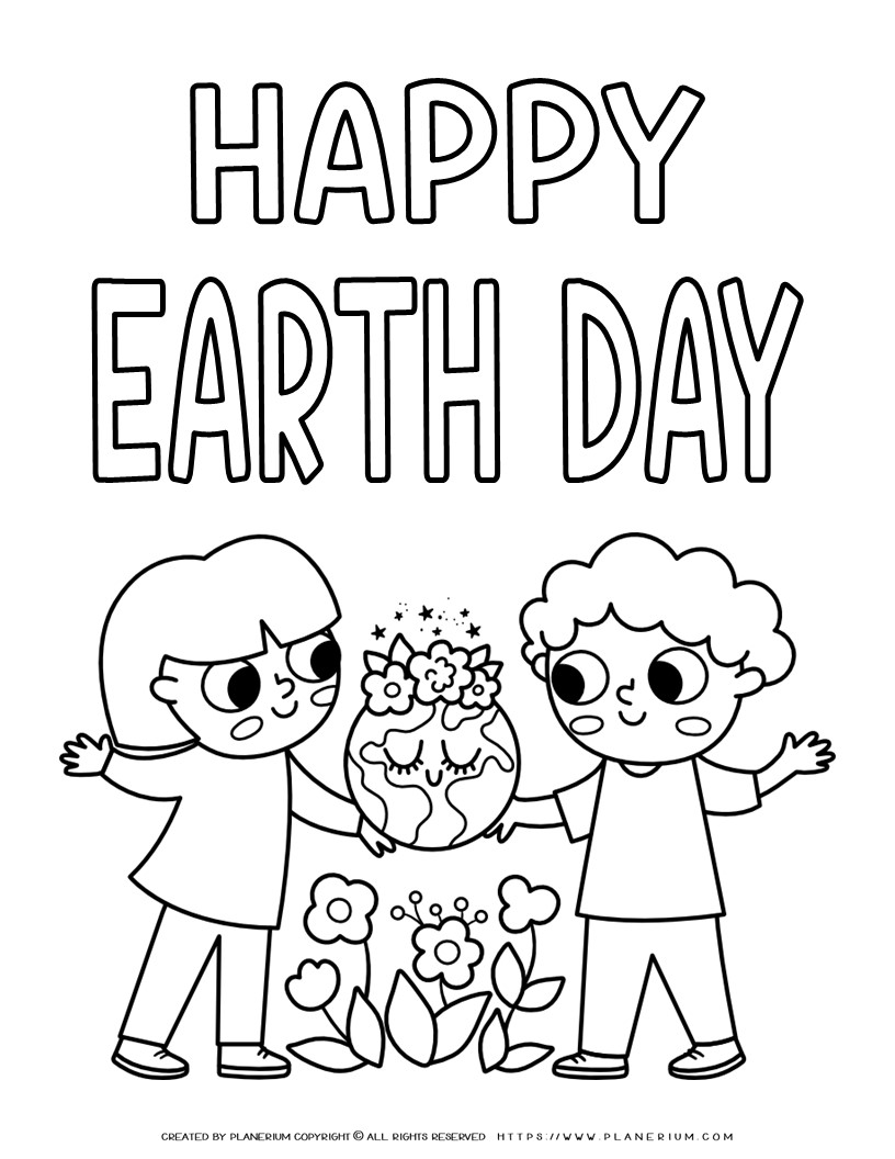 Happy Earth Day Coloring Page for Kids