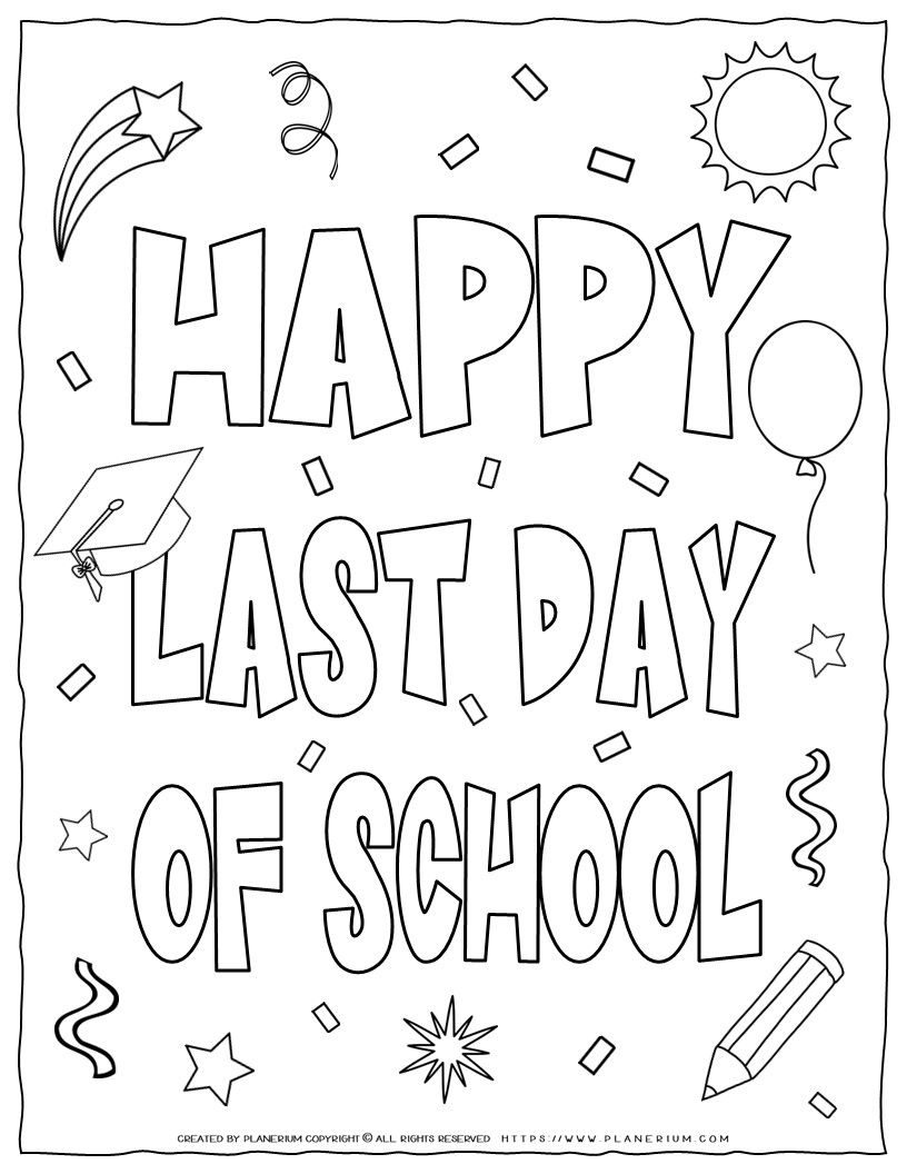 Happy Last Day of School Coloring Page for Kids