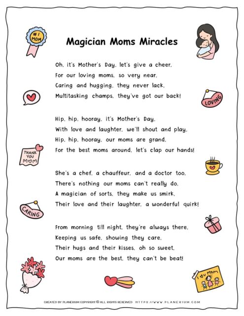 Mother's Day Song for Kids - Magician Moms Free Printable Lyrics