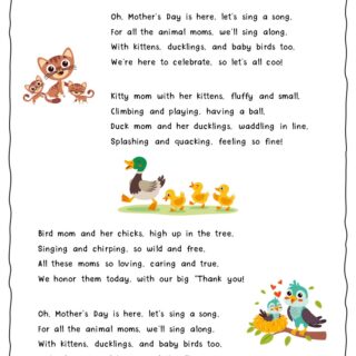 Mother's Day Song for Kids - Wild Moms Free Printable Lyrics with Animal Moms and Their Kids