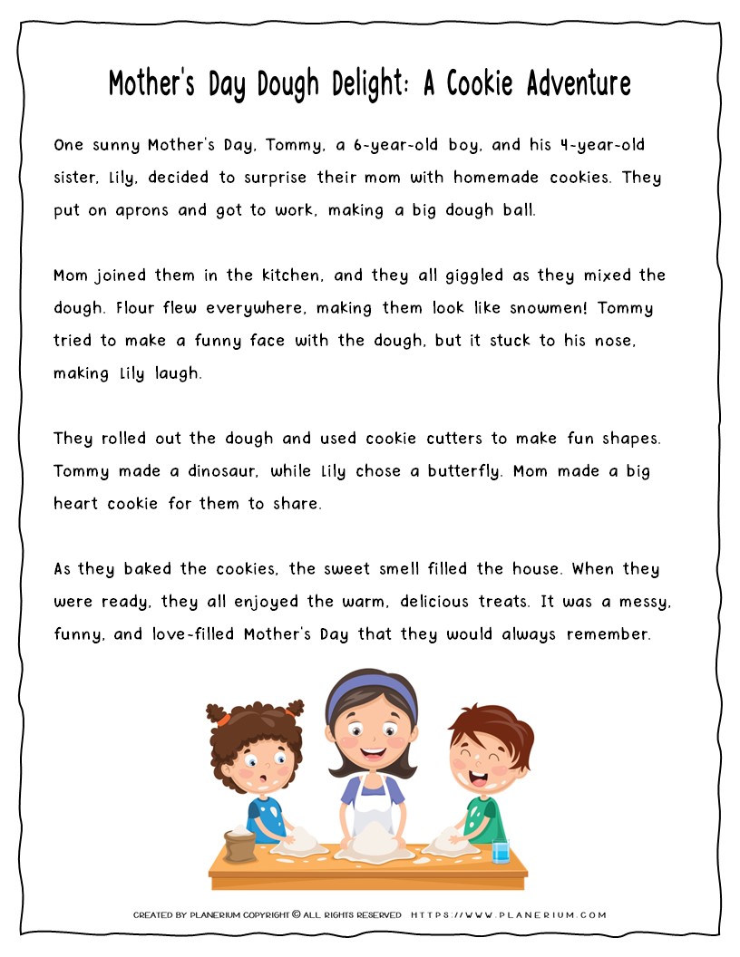 Mother's Day Story for Kids - Cookie Adventure - Free Printable with a Mom and Her Children Making Cookies Together