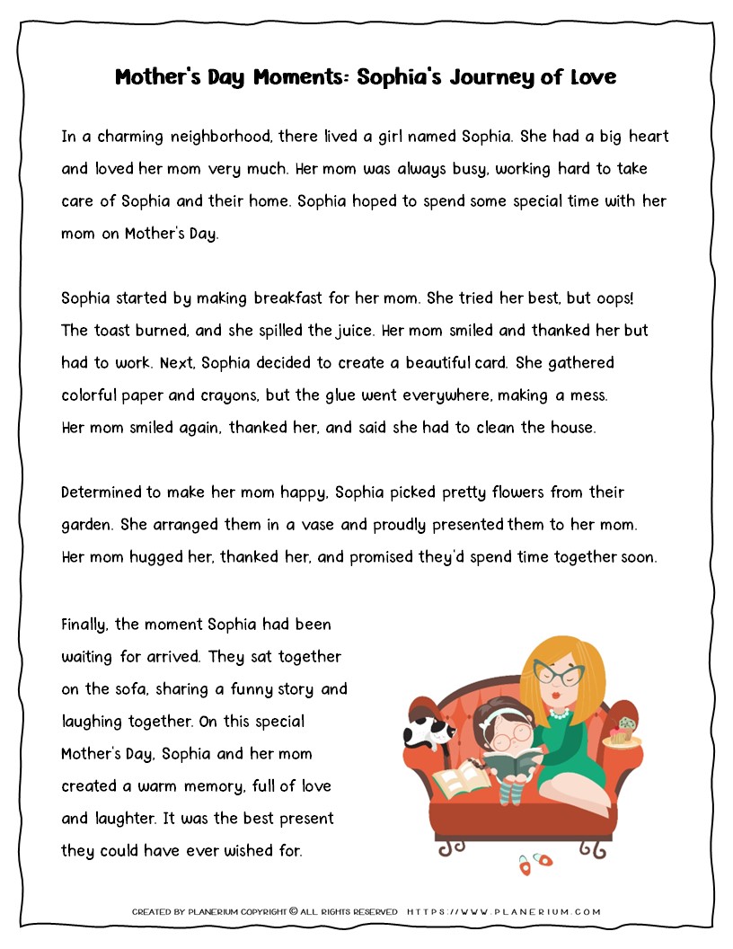 Mother's Day Story for Kids - Free Printable with a Mom and Her Daughter
