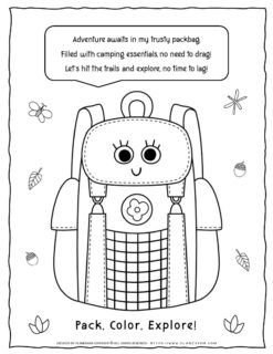 Camping Backpack Coloring Page for Kids
