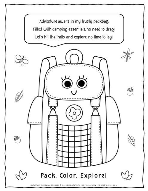 Camping Backpack Coloring Page for Kids