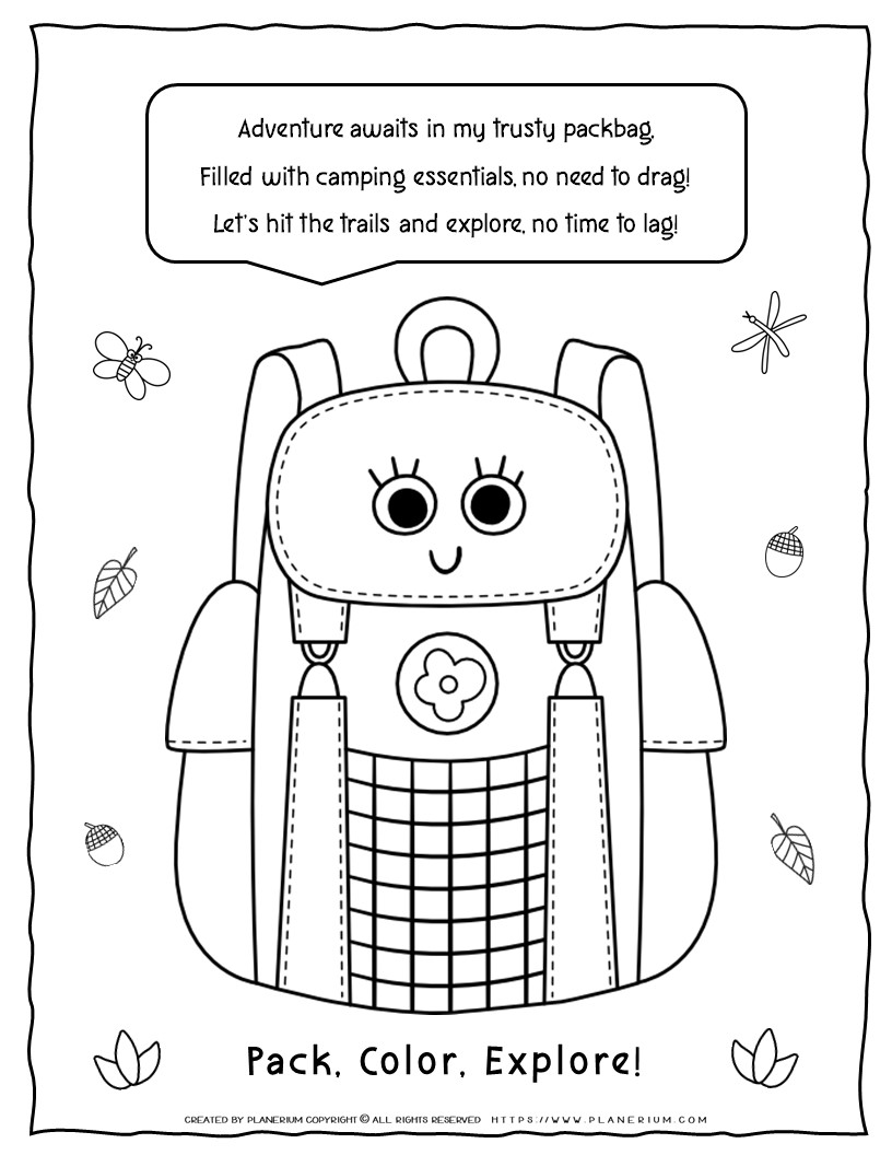 Camping Backpack Coloring Page for Kids