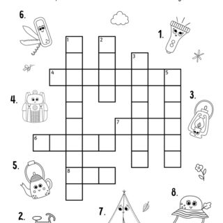 Camping-Themed Image Crossword Game for Kids