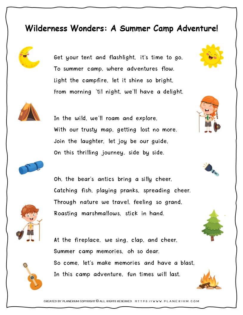 Wilderness Wonders - Summer Camp Adventure Lyrics Printable for Kids