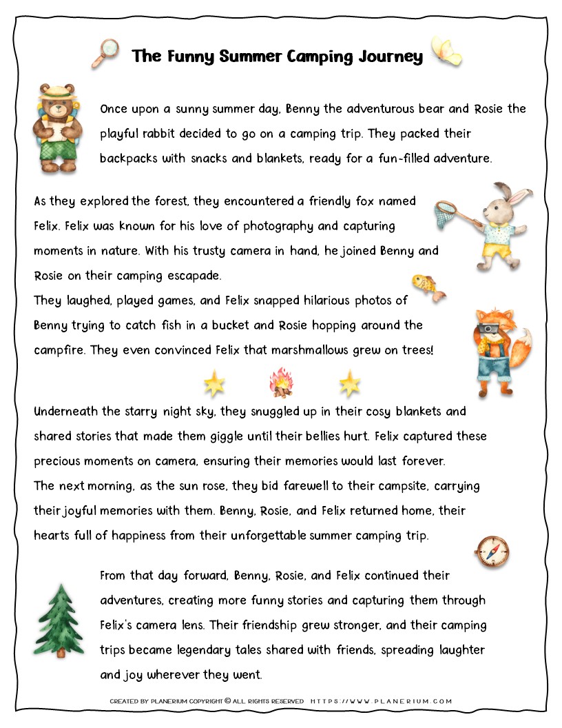 Engaging Summer Camping Story Printable for Kids.