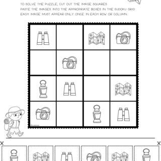 Printable Image Sudoku Game for Kids with a Camping Theme