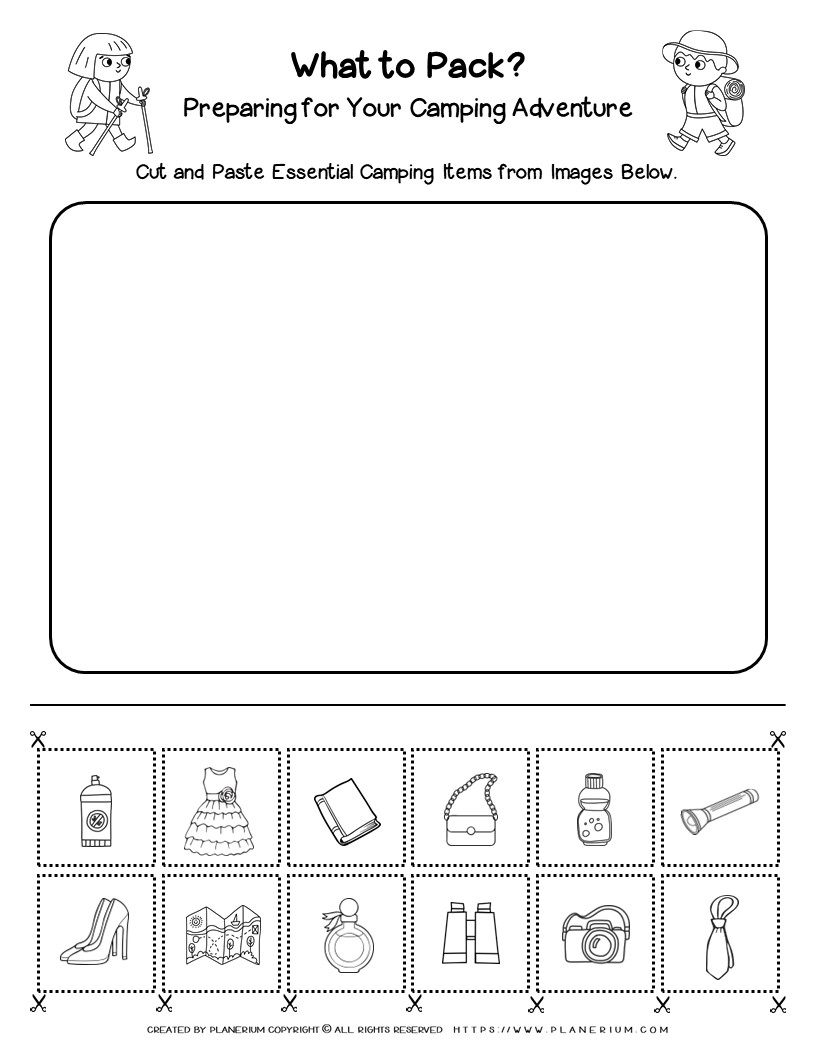 Camping Worksheet - What to Pack for Kids