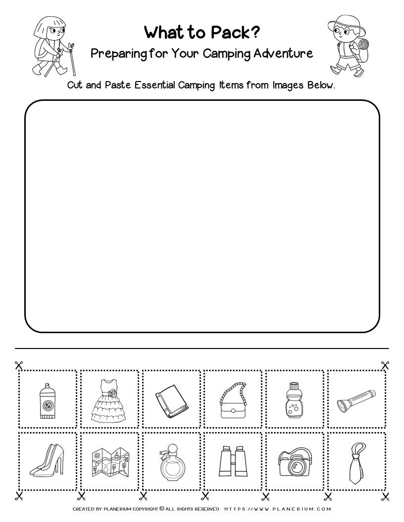 Camping Worksheet - What to Pack for Kids