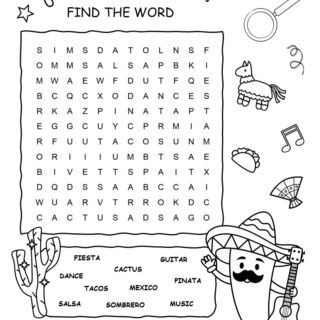 Cinco de Mayo Word Search for Kids with Ten Words