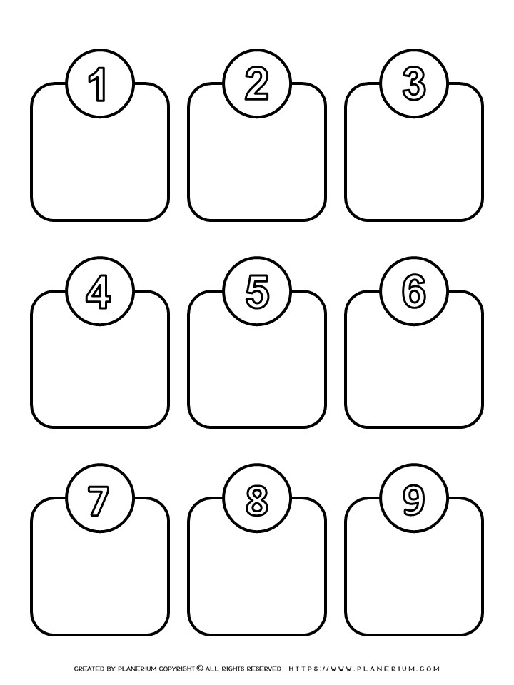Counting Template with Nine Boxes and Numbers 1-9