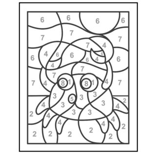Kids coloring a printable color-by-number crab