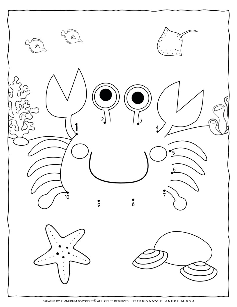 Crab connect-the-dots activity for kids.