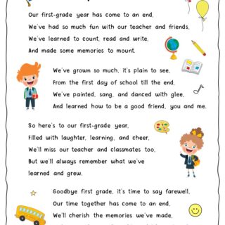 Printable End-of-School-Year Goodbye Song for First-Grade Students