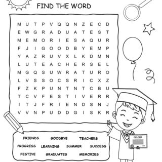 End of School Year Word Search for Kids with 10 Words