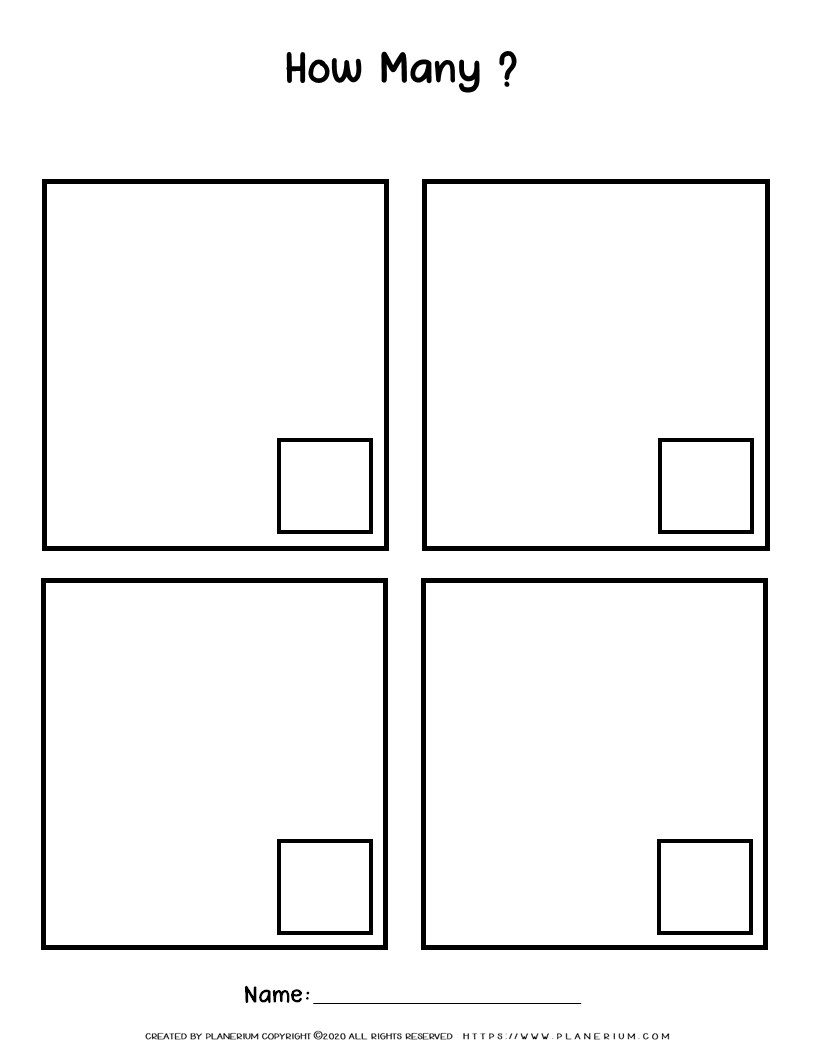 Math 'How Many?' Template with Four Boxes for Images and Numbers