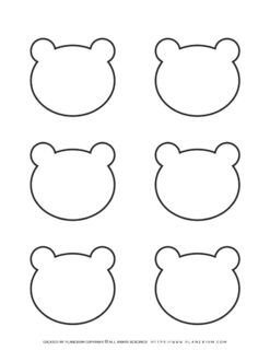 Six Bear Heads Template Printable for Kids Crafts and Activities
