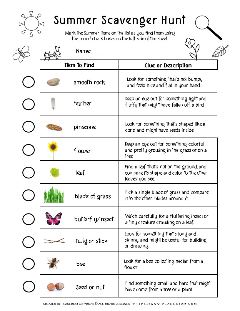 Kids participating in a summer scavenger hunt with a printable checklist