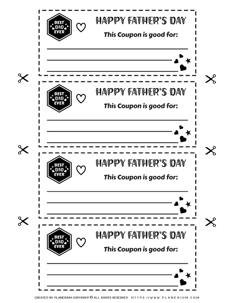 Father's Day Coupon Templates Printable - Black and White