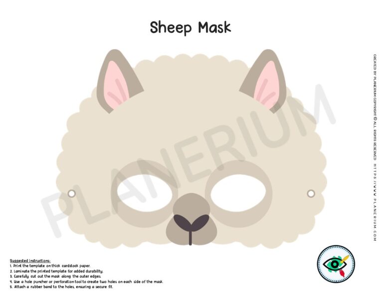 Colorful Printable Sheep Mask Template for Kids