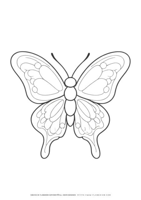 Printable butterfly coloring page graphic.