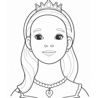 Coloring page of a cartoon princess with tiara.