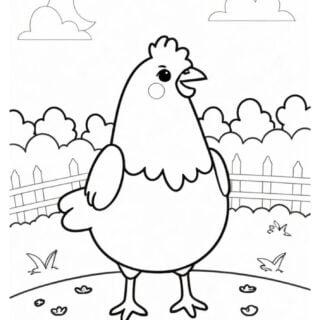 Chicken coloring page for kids.