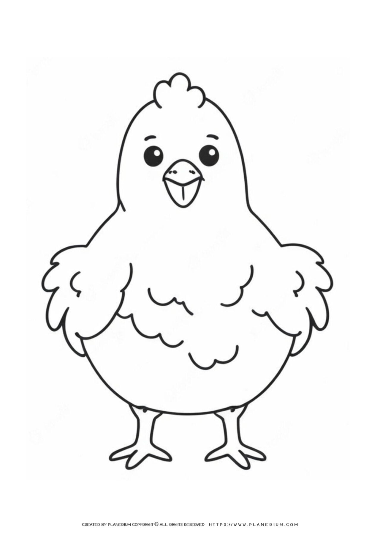 Cartoon chicken coloring page illustration.