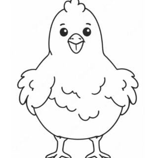 Cartoon chicken coloring page illustration.