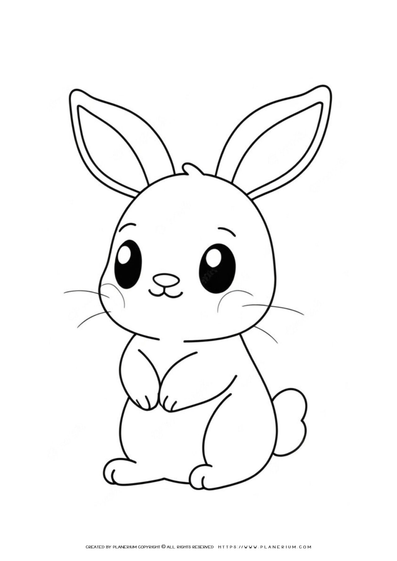 Cute cartoon rabbit line art illustration.