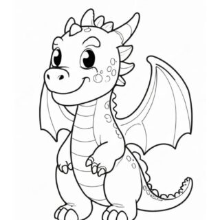 Cute cartoon dragon coloring page illustration.
