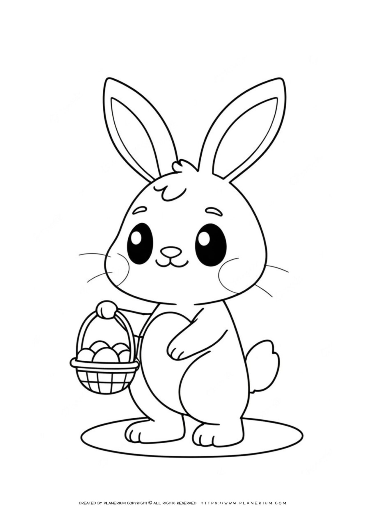 Cartoon bunny with Easter eggs coloring page.
